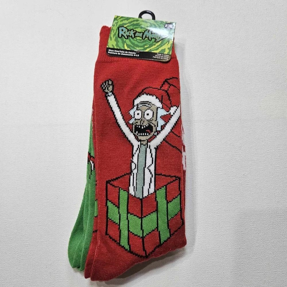 Rick‎ And Morty Christmas Socks 2 Pair Red And Green Fits Shoe Size 6-12